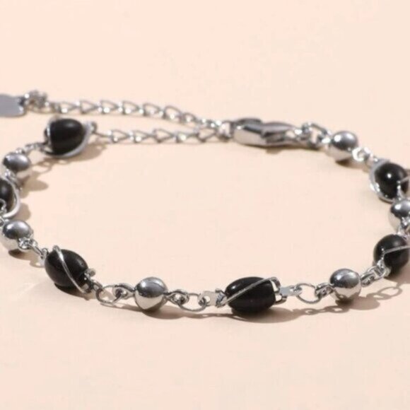 Sleek Silver and Black Bead Bracelet - Picture 3 of 5